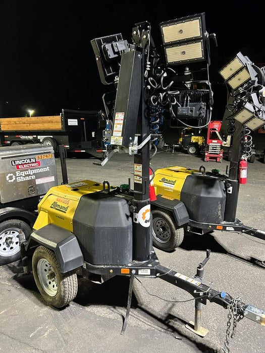 2021 Allmand NLV3GR (4) LED Light Fixture 350W, 23' Vertical Mast, 3kW Prime, Towable, Deep Sea L401, Leveling Jacks, Yanmar T4F 5.8hp