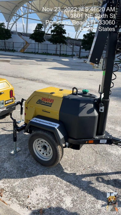 2022 Allmand NLV3GR (4) LED Light Fixture 350W, 23' Vertical Mast, 3kW Prime, Towable, ES Decals, T3