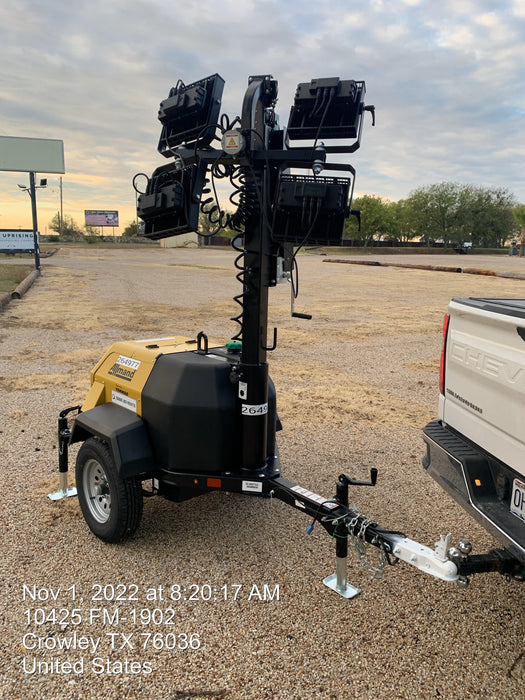 2022 Allmand NLV3GR (4) LED Light Fixture 350W, 23' Vertical Mast, 3kW Prime, Towable, ES Decals, T3