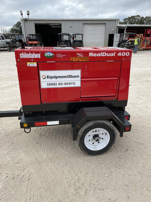 2022 Shindaiwa DGW400MDL Kubota D902 Engine, 23 HP, Dual Op Welder, Wire, Arc, Droop Stick, Tig, and CC Stick Functionality, Simulphase, 3 Phase and 1 Phase Gen Output, Single Axle NB Trlr, Slr Trckl Chrg 12V 12W, Fire Ext