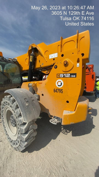 2019 JCB 512-56 Cab/Heat/Air, 109 HP, Solid Tires, STD Worklight, Beacon, Aux Hydraulics, Lifting Eye, Back up Alarm w/66" Carriage/60" Forks