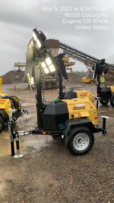 2022 Allmand NLV3GR (4) LED Light Fixture 350W, 23' Vertical Mast, 3kW Prime, Towable, Deep Sea L401, Leveling Jacks, Yanmar T4F 5.8hp