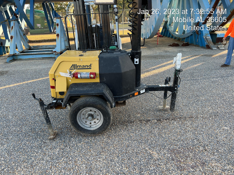 2022 Allmand NLV3GR (4) LED Light Fixture 350W, 23' Vertical Mast, 3kW Prime, Towable, Deep Sea L401, Leveling Jacks, Yanmar T4F 5.8hp