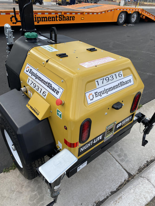 Allmand NLV3GR (4) LED Light Fixture 350W, 23' Vertical Mast, 3kW Prime, Towable, Deep Sea L401, Leveling Jacks, Yanmar T4F 5.8hp