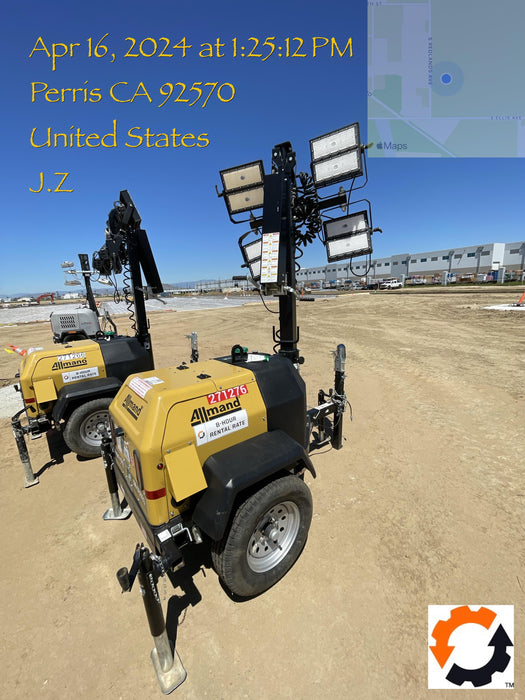 2022 Allmand NLV3GR (4) LED Light Fixture 350W, 23' Vertical Mast, 3kW Prime, Towable, ES Decals, T3