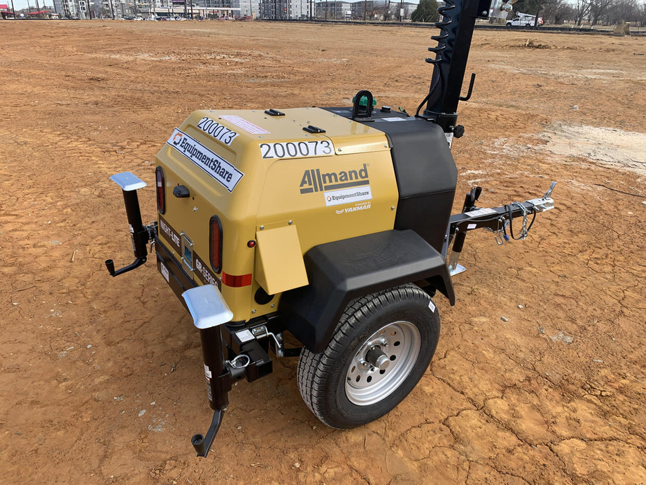 2022 Allmand NLV3GR (4) LED Light Fixture 350W, 23' Vertical Mast, 3kW Prime, Towable, Deep Sea L401, Leveling Jacks, Yanmar T4F 5.8hp