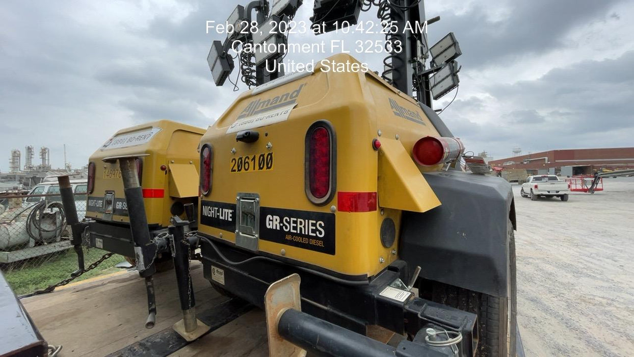 2022 Allmand NLV3GR (4) LED Light Fixture 350W, 23' Vertical Mast, 3kW Prime, Towable, Deep Sea L401, Leveling Jacks, Yanmar T4F 5.8hp