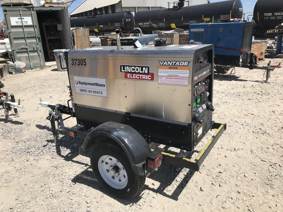 2019 Lincoln Electric Vantage 322 Ready-Pak 3, Two Wheel Trailer, Fender and Light Kit, Cable Rack