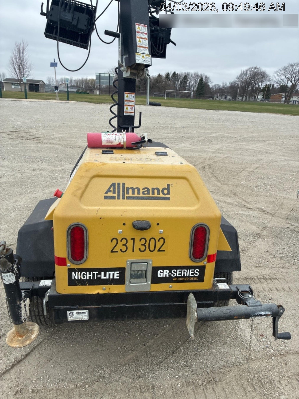 2022 Allmand NLV3GR (4) LED Light Fixture 350W, 23' Vertical Mast, 3kW Prime, Towable, Deep Sea L401, Leveling Jacks, Yanmar T4F 5.8hp