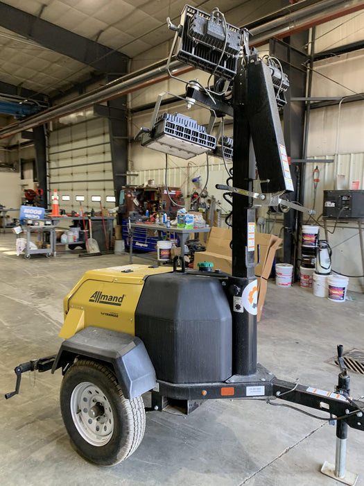 2021 Allmand NLV3GR (4) LED Light Fixture 350W, 23' Vertical Mast, 3kW Prime, Towable, Deep Sea L401, Leveling Jacks, Yanmar T4F 5.8hp