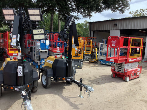 Allmand NLV3GR (4) LED Light Fixture 350W, 23' Vertical Mast, 3kW Prime, Towable, Deep Sea L401, Leveling Jacks, Yanmar T4F 5.8hp