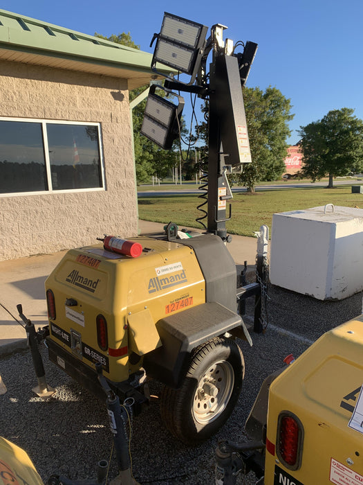 2021 Allmand NLV3GR (4) LED Light Fixture 350W, 23' Vertical Mast, 3kW Prime, Towable, Deep Sea L401, Leveling Jacks, Yanmar T4F 5.8hp