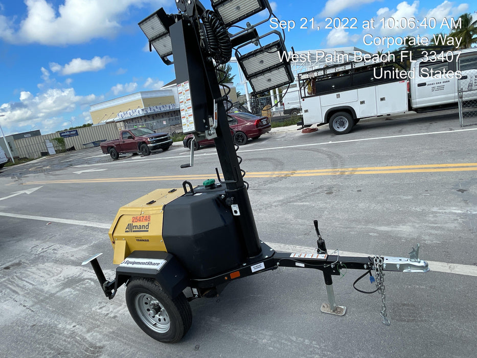 2022 Allmand NLV3GR (4) LED Light Fixture 350W, 23' Vertical Mast, 3kW Prime, Towable, ES Decals, T3