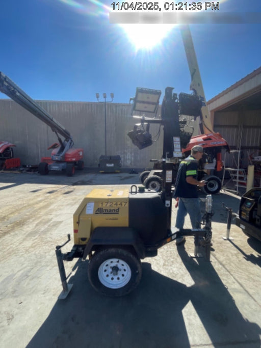 2021 Allmand NLV3GR (4) LED Light Fixture 350W, 23' Vertical Mast, 3kW Prime, Towable, Deep Sea L401, Leveling Jacks, Yanmar T4F 5.8hp