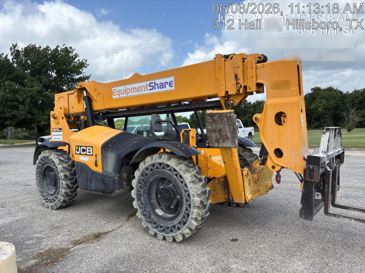 2019 JCB 510-56 Open ROPS, 74 HP, Solid Tires, Worklights, Beacon, Aux Hydraulics, Lifting Eye 66" Carriage/60" Forks