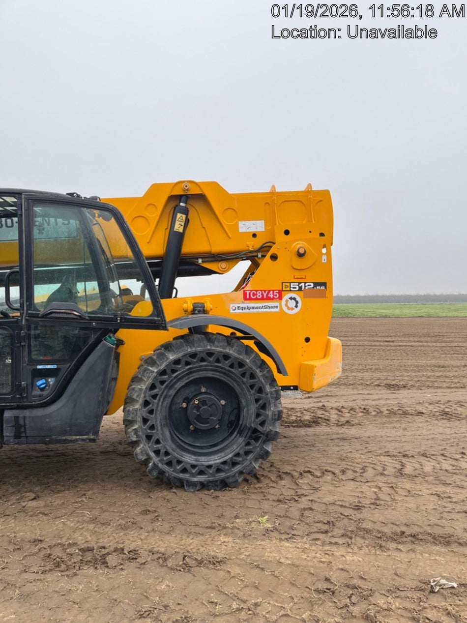 2019 JCB 512-56 Cab/Heat/Air, 109 HP, Solid Tires, STD Worklight, Beacon, Aux Hydraulics, Lifting Eye, Back up Alarm w/66" Carriage/60" Forks