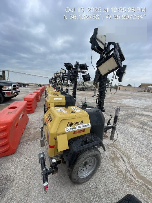 2022 Allmand NLV3GR (4) LED Light Fixture 350W, 23' Vertical Mast, 3kW Prime, Towable, Deep Sea L401, Leveling Jacks, Yanmar T4F 5.8hp