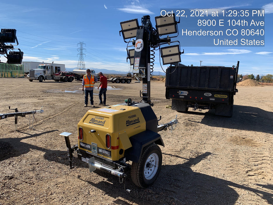 2021 Allmand NLV3GR (4) LED Light Fixture 350W, 23' Vertical Mast, 3kW Prime, Towable, Deep Sea L401, Leveling Jacks, Yanmar T4F 5.8hp