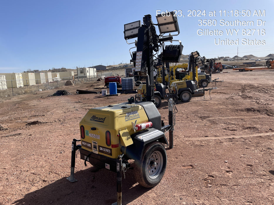 2022 Allmand NLV3GR (4) LED Light Fixture 350W, 23' Vertical Mast, 3kW Prime, Towable, ES Decals, T3