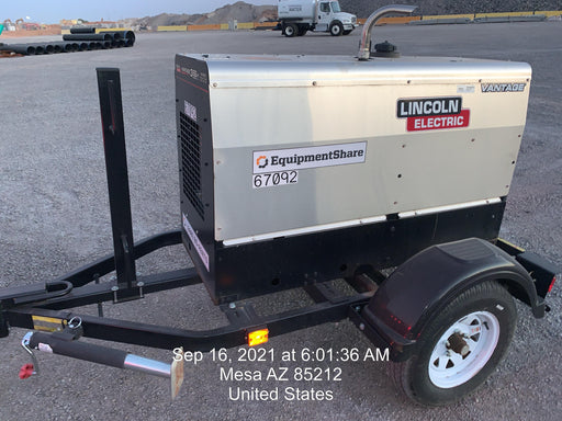 2020 Lincoln Electric Vantage 322 Welder Ready-Pak 3, Two wheel trailer, Fender and Light kit, Cable Rack