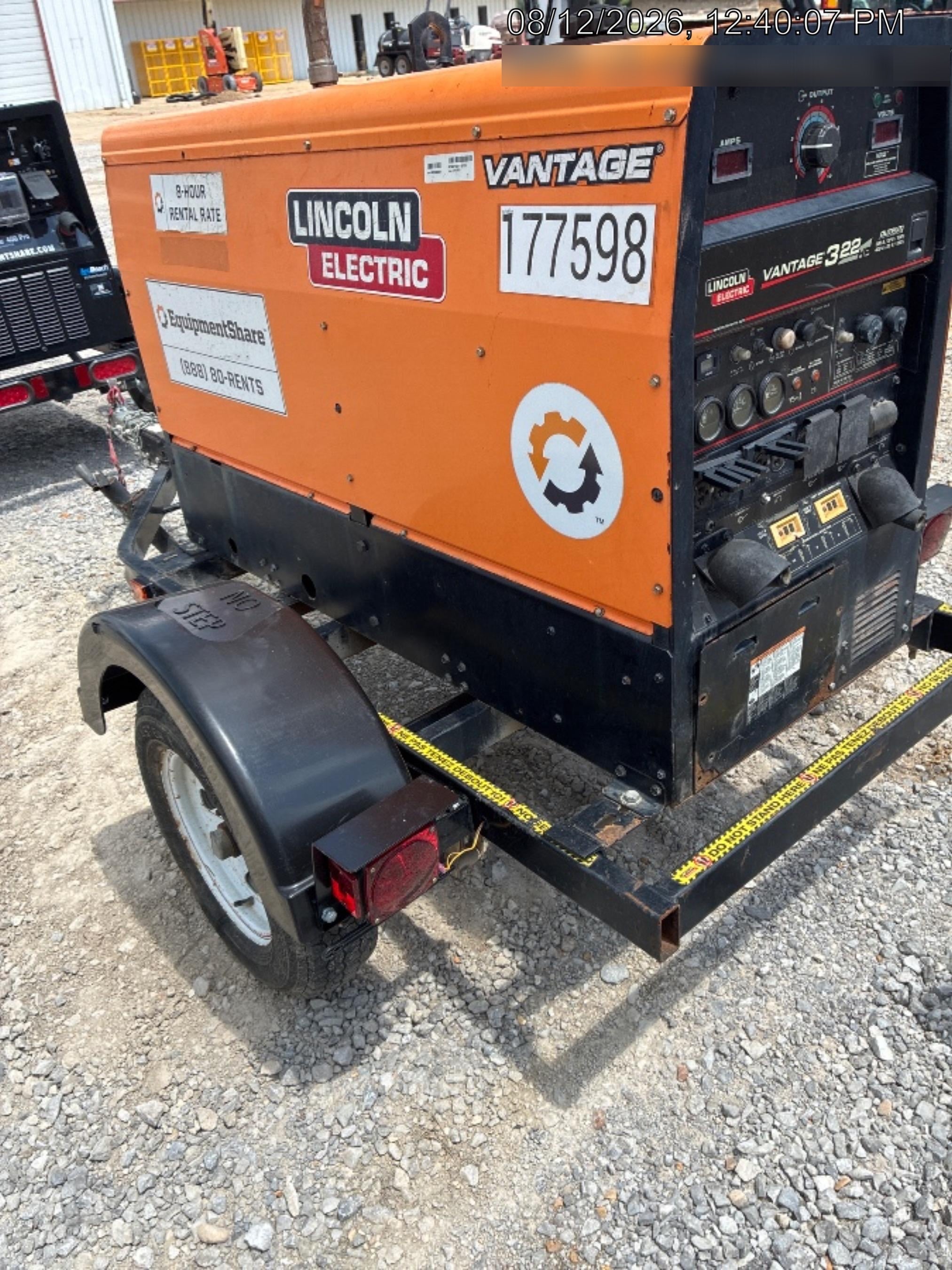2021 Lincoln Electric Vantage 322 Vantage 322 Ready Pak 3 w/ Decals, ORANGE (includes trailer, cable rack, fender light kit) NO Telematics