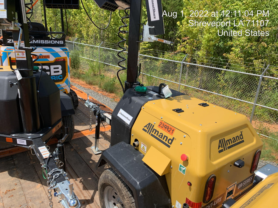 2022 Allmand NLV3GR (4) LED Light Fixture 350W, 23' Vertical Mast, 3kW Prime, Towable, Deep Sea L401, Leveling Jacks, Yanmar T4F 5.8hp