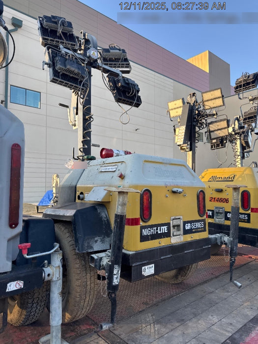 2022 Allmand NLV3GR (4) LED Light Fixture 350W, 23' Vertical Mast, 3kW Prime, Towable, Deep Sea L401, Leveling Jacks, Yanmar T4F 5.8hp