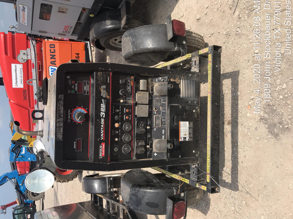 2019 Lincoln Electric Vantage 322 Welder Ready-Pak 3, Two wheel trailer, Fender and Light kit, Cable Rack