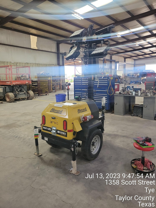 2022 Allmand NLV3GR (4) LED Light Fixture 350W, 23' Vertical Mast, 3kW Prime, Towable, Deep Sea L401, Leveling Jacks, Yanmar T4F 5.8hp