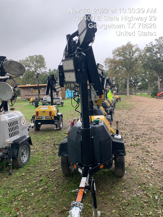 2021 Allmand NLV3GR (4) LED Light Fixture 350W, 23' Vertical Mast, 3kW Prime, Towable, Deep Sea L401, Leveling Jacks, Yanmar T4F 5.8hp