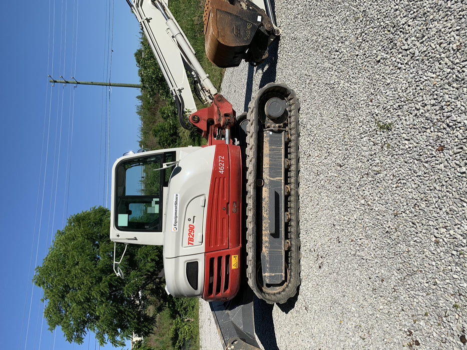 2019 Takeuchi TB290 Cab/Heat/AC Rubber tracks, Dozer blade, Travel alarm, Auxiliary hydraulics w/Manual QC, Hydraulic thumb, 18", 24", and 36" Buckets