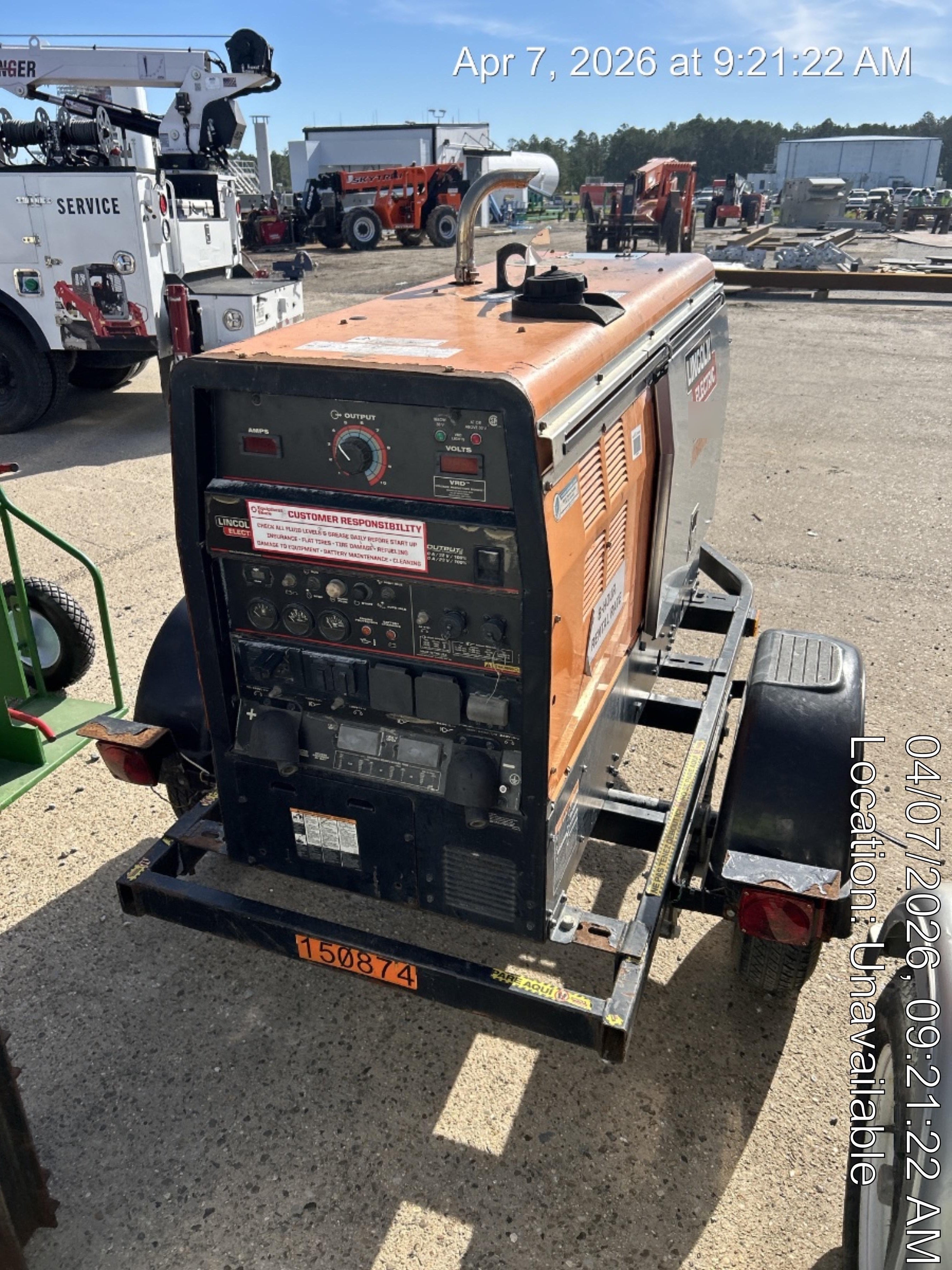 2021 Lincoln Electric Vantage 322 Vantage 322 Ready Pak 3 w/ Telematics & Decals, ORANGE (includes trailer, cable rack, fender light kit)