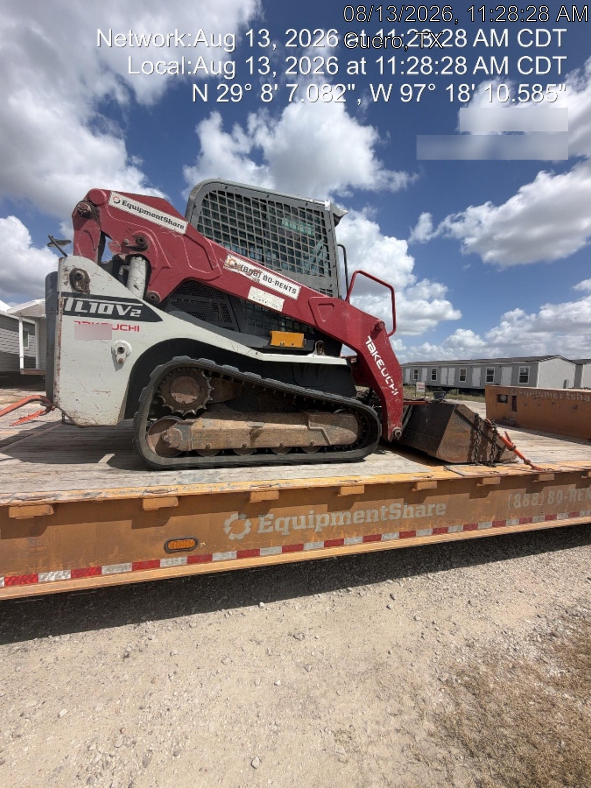 2019 Takeuchi TL10V2-CR Cab/Heat/AC, Rubber Tracks, Backup Alarm, Front & rear working Lights, Auxiliary Hydraulics, 2 Speed Travel, Engine Monitoring System, Hydraulic universal quick hitch w/76" HD smooth dirt bucket with bolt-on edge, 20.3 cubic feet capacity, 48" Pallet forks and frame