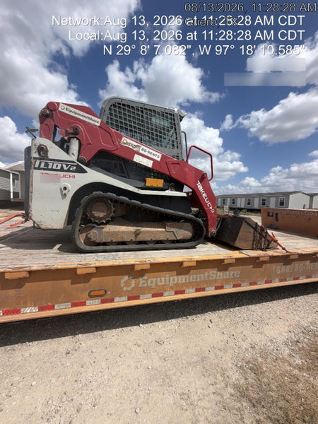 2019 Takeuchi TL10V2-CR Cab/Heat/AC, Rubber Tracks, Backup Alarm, Front & rear working Lights, Auxiliary Hydraulics, 2 Speed Travel, Engine Monitoring System, Hydraulic universal quick hitch w/76" HD smooth dirt bucket with bolt-on edge, 20.3 cubic feet capacity, 48" Pallet forks and frame