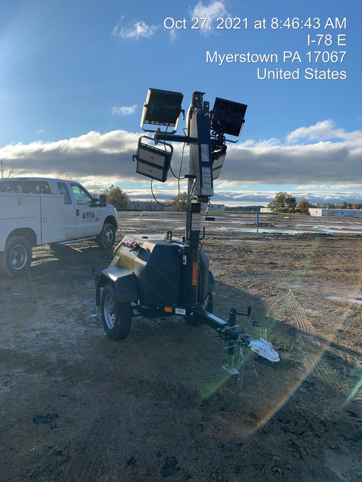 2021 Allmand NLV3GR (4) LED Light Fixture 350W, 23' Vertical Mast, 3kW Prime, Towable, Deep Sea L401, Leveling Jacks, Yanmar T4F 5.8hp