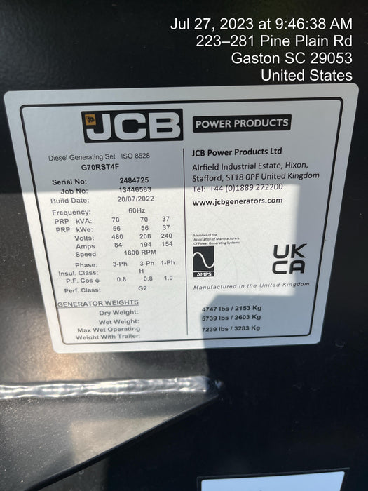 2022 JCB G70RST4F