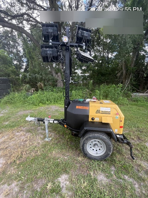 2022 Allmand NLV3GR (4) LED Light Fixture 350W, 23' Vertical Mast, 3kW Prime, Towable, Deep Sea L401, Leveling Jacks, Yanmar T4F 5.8hp