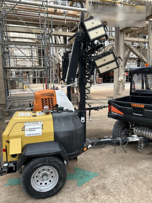 2022 Allmand NLV3GR (4) LED Light Fixture 350W, 23' Vertical Mast, 3kW Prime, Towable, Deep Sea L401, Leveling Jacks, Yanmar T4F 5.8hp