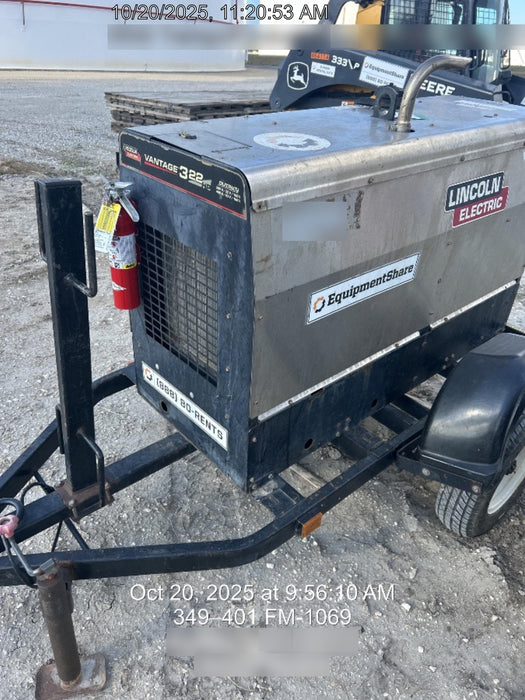2019 Lincoln Electric Vantage 322 Welder Ready-Pak 3, Two wheel trailer, Fender and Light kit, Cable Rack
