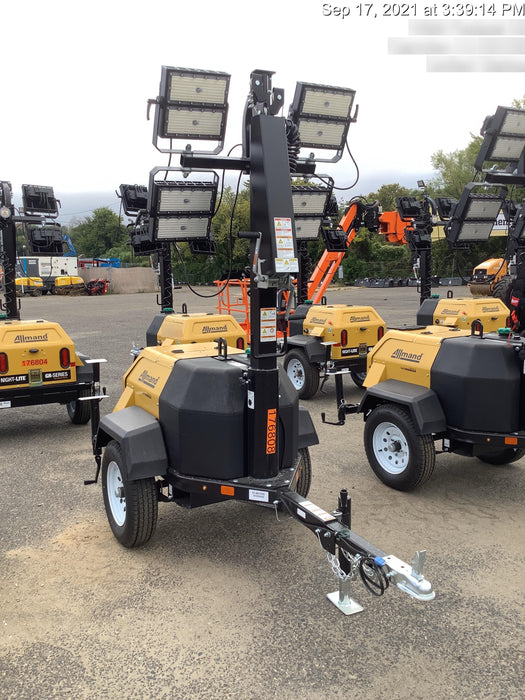 Allmand NLV3GR (4) LED Light Fixture 350W, 23' Vertical Mast, 3kW Prime, Towable, Deep Sea L401, Leveling Jacks, Yanmar T4F 5.8hp