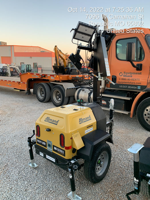 2022 Allmand NLV3GR (4) LED Light Fixture 350W, 23' Vertical Mast, 3kW Prime, Towable, ES Decals, T3