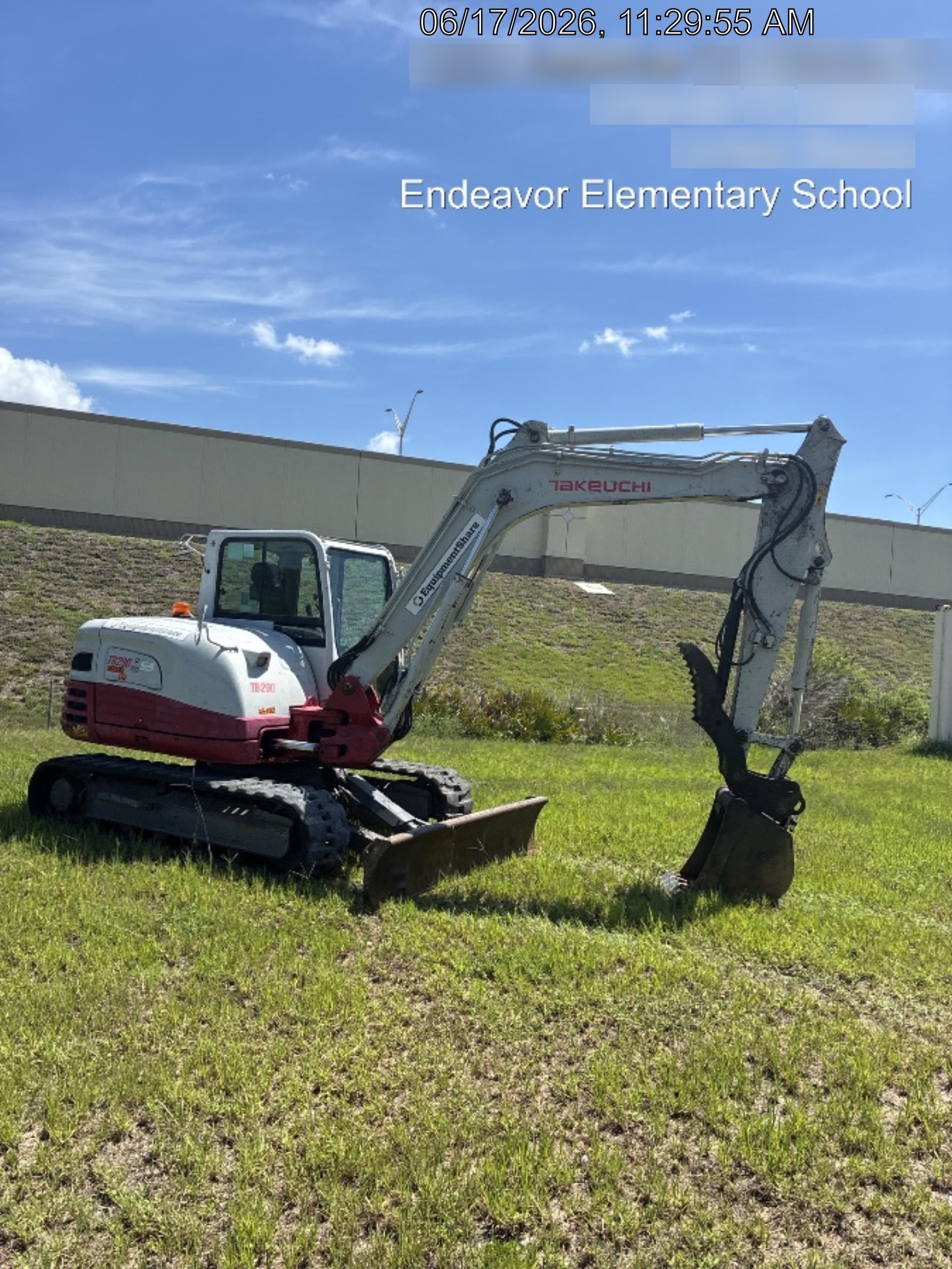 2019 Takeuchi TB290 Cab, AC, Rubber Tracks, Dozer Blade, Travel Alarm, Control Pattern Change Valve, Auxiliary Hydraulics w/18" Quick Coupler Bucket with teeth, 6.2 cu. ft. capacity/24" Quick Coupler Bucket with teeth, 8.6 cu. ft. capacity/36" Quick Coupler Bucket with teeth, 13.4 cu. ft. capacity, Quick Coupler, Hydraulic Thumb Installed