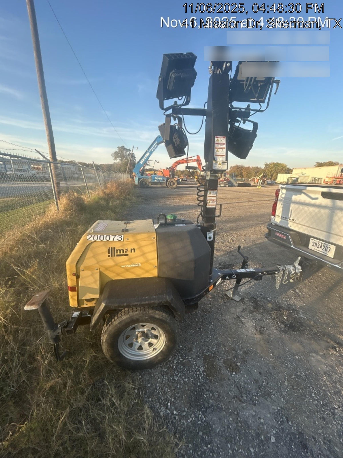 2022 Allmand NLV3GR (4) LED Light Fixture 350W, 23' Vertical Mast, 3kW Prime, Towable, Deep Sea L401, Leveling Jacks, Yanmar T4F 5.8hp