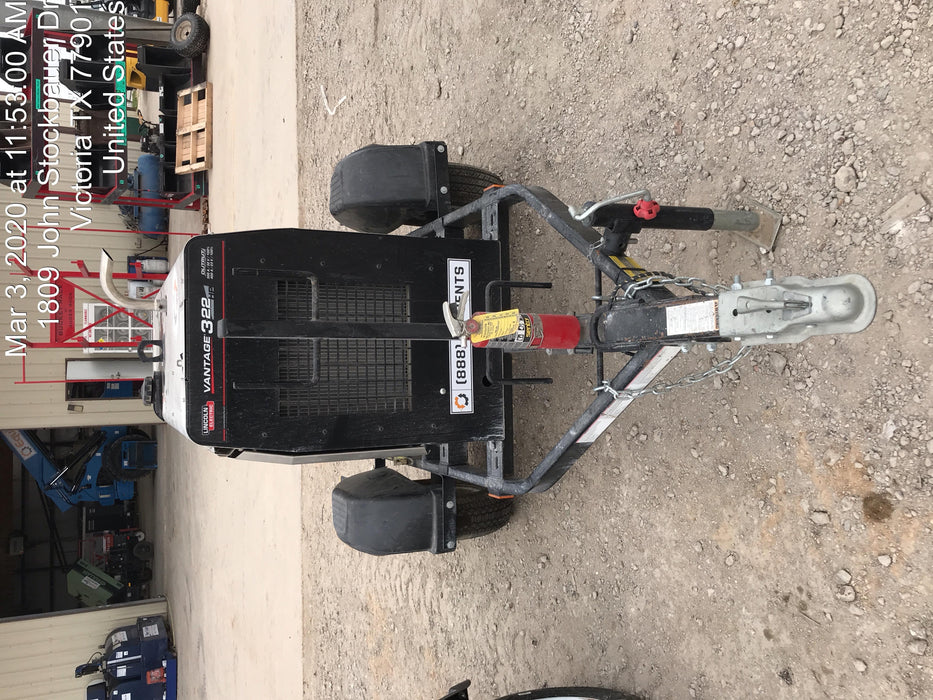 2019 Lincoln Electric Vantage 322 Welder Ready-Pak 3, Two wheel trailer, Fender and Light kit, Cable Rack