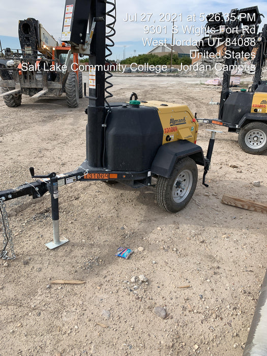 2021 Allmand NLV3GR (4) LED Light Fixture 350W, 23' Vertical Mast, 3kW Prime, Towable, Deep Sea L401, Leveling Jacks, Yanmar T4F 5.8hp