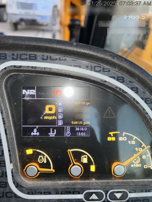 2019 JCB 509-42 74 HP w/Open ROPS, Beacon, Aux Hydraulics, LED Work lights, Solid Tires w/66" Carriage/60" Forks