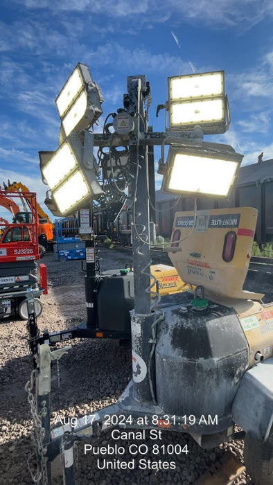 2022 Allmand NLV3GR (4) LED Light Fixture 350W, 23' Vertical Mast, 3kW Prime, Towable, ES Decals, T3