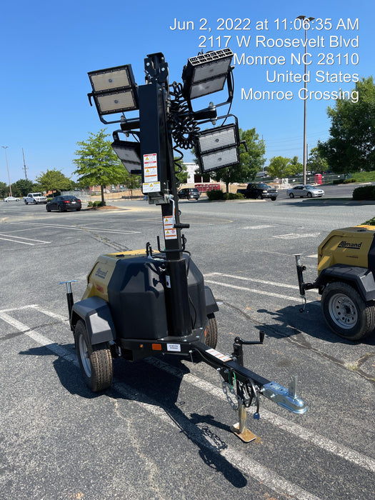 2022 Allmand NLV3GR (4) LED Light Fixture 350W, 23' Vertical Mast, 3kW Prime, Towable, Deep Sea L401, Leveling Jacks, Yanmar T4F 5.8hp