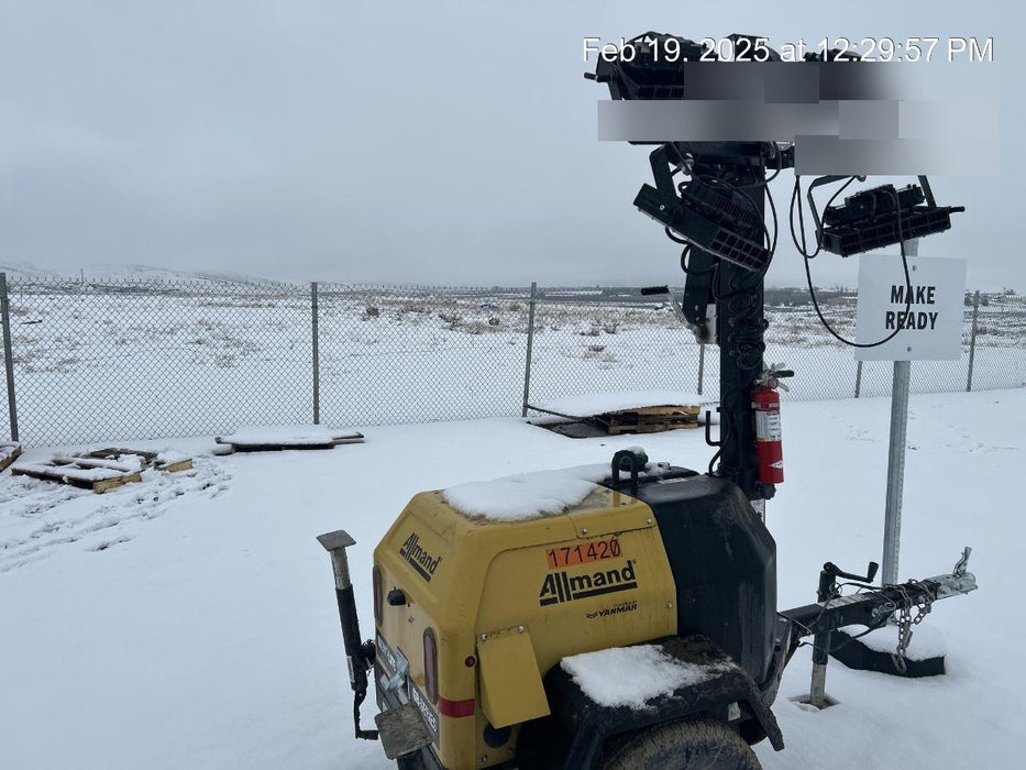 2021 Allmand NLV3GR (4) LED Light Fixture 350W, 23' Vertical Mast, 3kW Prime, Towable, Deep Sea L401, Leveling Jacks, Yanmar T4F 5.8hp