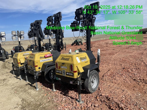 2022 Allmand NLV3GR (4) LED Light Fixture 350W, 23' Vertical Mast, 3kW Prime, Towable, ES Decals, T3